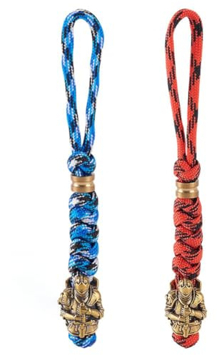 HOBBIESAY 2 Stück Geflochtene EDC Knight Fallschirm Lanyards Paracord Pocket Knight Lanyard Taktische Paracord Seile Blau Rot für Outdoor Survival Ausrüstung und Schlüsselband Zubehör 12.7 cm
