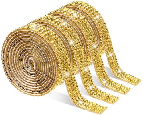 4 Rollen Selbstklebende Strassbänder, 4 Yards Strasssteine Selbstklebend, Gold Glitzerband, Diamant Band, Glitzer Kristall Strassband Aufkleber für Kleidung, Hochzeit, Handwerk, Geschenkdekoration