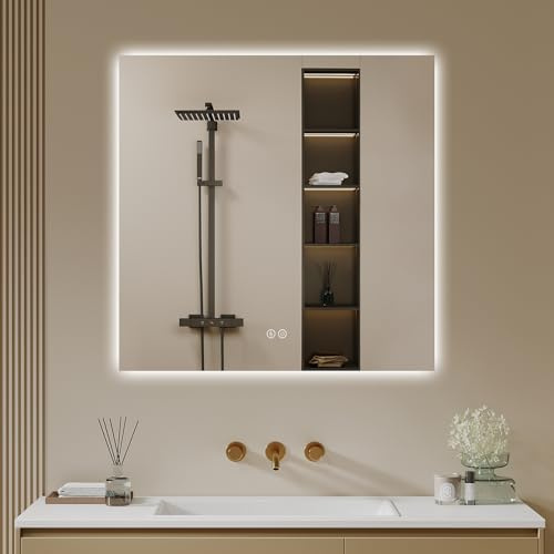 Archaluxe Badspiegel-mit-Beleuchtung 60x60cm - LED Badezimmerspiegel Badezimmer Spiegel mit Beleuchtung, Touch-Schalter, Dimmbar, 3 Lichtfarben - Wandspiegel Led Spiegel Bad