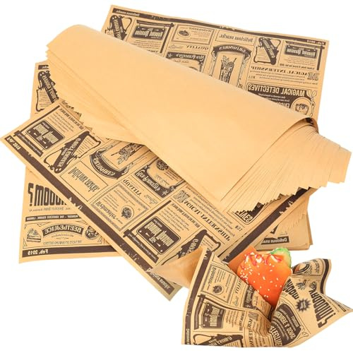 100 hojas de papel de hornear, aspecto de periódico, papel para queso, hamburguesas, papel para hamburguesas, hojas de papel para hamburguesas, hamburguesas, hamburguesas, hamburguesas, hamburguesas