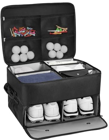 GreenWhim Golf Trunk Organizer with Ventilated Compartments – Waterproof Car Storage Bag for Golf Shoes, Balls, Tees, Gloves, and Accessories – Ideal Golf Gift for Men