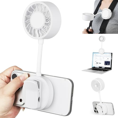 Foluu 5-in-1 Magnetic Handheld Fan with Pram Clip, 1800mAh Portable Desk Fan, 360°Flexible Gooseneck, Brushless Motor, 3 Speeds, USB-C Rechargeable for Pushchair, Travel, Office, Outdoor (White)