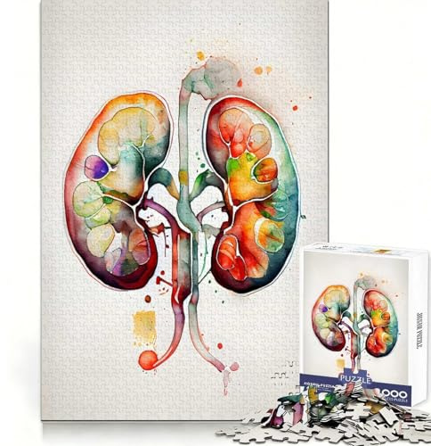 Aquarell-Niere, 1000-teiliges Puzzle für Erwachsene, fördert logisches Denken, entspannte Atmosphäre, präzises Zusammenfügen, (38x26cm)