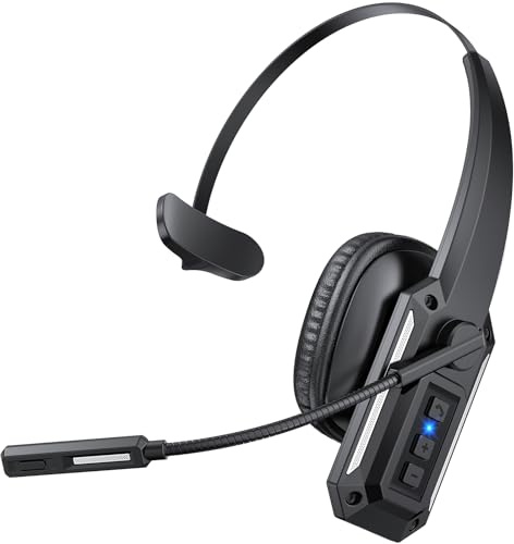 WOSHIFUPO Trucker Bluetooth Headset with Mic, Wireless Headset for Work with Mute Button, 60H Battery, Over Ear Bluetooth Headset for Truck Driver, Office, Laptop, Cell Phone, Black