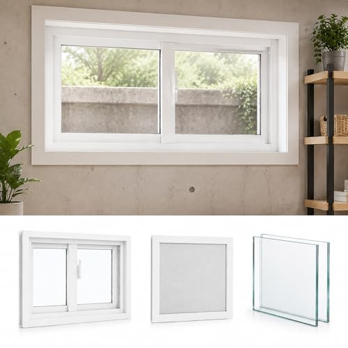 HLDJYLZS Ventana Corredera Horizontal de Vinyl con Mosquitera, Reemplazo Doble Vidrio Transparente para Sótano Garaje Baño Cobertizo Casa Móvil(18 * 17in)