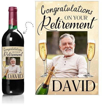 Personalised Congratulations on Your Retirement Photo Bottle Label, for Wine or Champagne, Custom Name and Photo Sticker N201