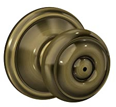 Schlage F40 V GEO 609 Georgian Door Knob, Bed & Bath Privacy Lock, Antique Brass