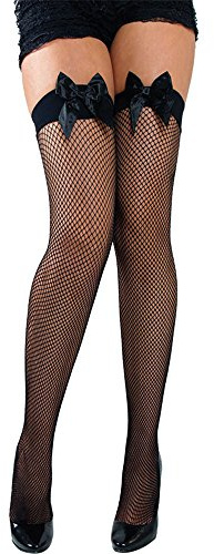 (O) Ladies Fishnet T/Highs Black Bow Tights Lingerie for Fancy Dress Womens