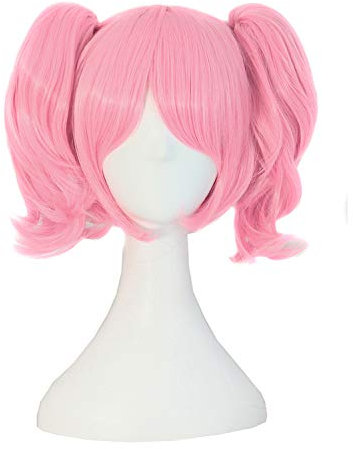 MapofBeauty Lolita rosa kurze gerade geheftet auf Pferdeschwanz Cosplay Perücke