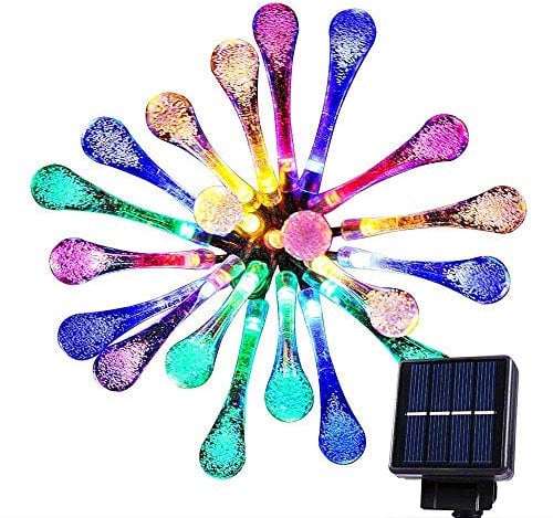 Goodia Multi Color 4.8M 20 LED Icicle Lights Solar Powered Raindrop Garden String Fairy Lights/LED Waterproof Decorative Lights for Outdoor, Garden, Patio, Christmas, Xmas Tree, Holiday Party