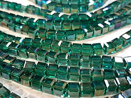 25 TSCHECHISCHE KRISTALL PERLEN GLASPERLEN - ERINITE GRÜN AB - 4mm Würfel X239
