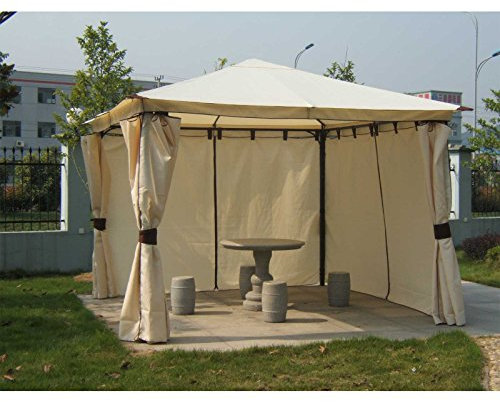 Gartenmoebel Pavillon Venezia 3×3 Meter, Stahl schwarz, Plane PVC-beschichtet Ecru Gartenpavillon Pavillonersatzdach Pavillonzubehör