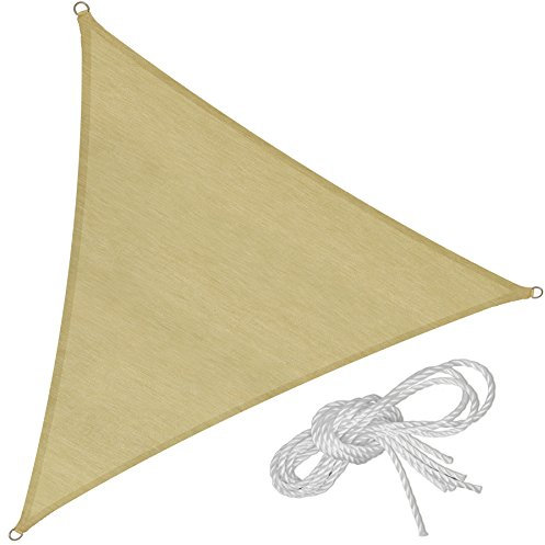 TecTake® Tenda a Vela Ombreggiante Quadrata in Polietilene, Protezione dai Raggi UV, Vela da Sole Ombreggiante con Set Funi di Tensione - Beige, Triangolare, 3 m