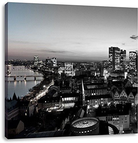 Pixxprint Frankfurter Skyline bei Sonnenuntergang schwarz, weiß, Größe: 40x40, Leinwandbild Quadratisch, Wandbild, Kunstdruck, fertig bespannt