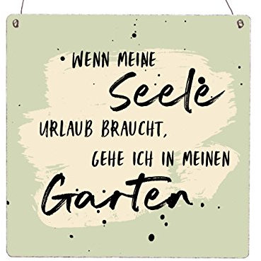 Interluxe 20x20cm Holzschild Vintage Shabby WENN MEINE SEELE URLAUB BRAUCHT Garten Sommer Beige