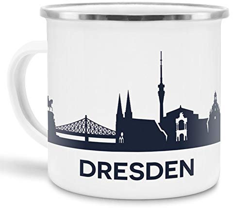 Tassendruck Emaille-Tasse mit Skyline von Dresden - Souvenir/Edelstahl-Becher/Metall-Tasse