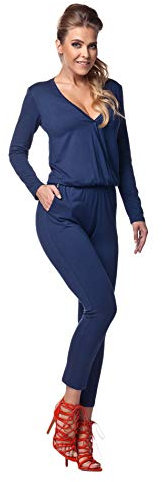 Lemoniade stylischer Jumpsuit Made in EU mit V-Ausschnitt und raffinierten Details, Navy Langarm, Gr. L (38/40)