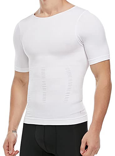 KOCLES Herren-Kompressionsshirt, Unterhemd, schlank machendes Tank Top, Workout Weste, Bauchmuskeln, Figurformende Shapewear, Weiss/opulenter Garten, Mittel