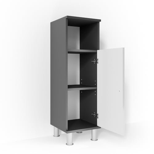 Vicco Midischrank Fynn, Badmöbel, Anthrazit/Weiß Hochglanz, 30 x 95 cm