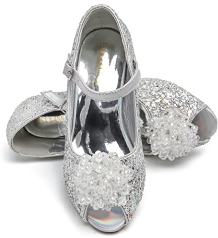 ELSA & ANNA Scarpe da principessa per ragazze - Scarpe con tacco 3cm - Scarpe per costumi Elsa glitterate per feste e compleanni - Tacchi alti per bambini (SIL24)