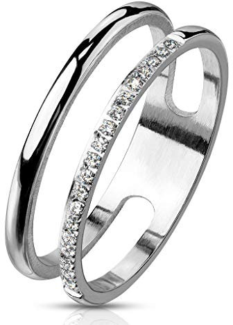 Paula & Fritz® Doppelter Ring Damen Zirkonia 316L Chirurgenstahl Größe 52 (16,6) Freundschaftsring Partnerring Ehering Damen-Ring Verlobungsring