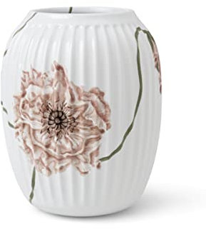 Kähler Vase H21 cm Hammershøi Poppy Handarbeit Dekoration Aquarellmalerei, Weiss