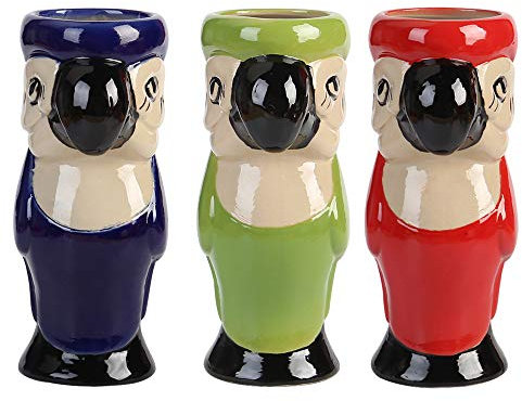 AEIDDRWAA (18 € / pièce) Tiki Mugs Set-Ensemble de 3– Perroquet Verres de Bar Tiki Tasses à Cocktail en Céramique – Perroquet Party Tiki – Cocktails Hawaiens – Cocktail Mai Tai Verre à vin Hawaii