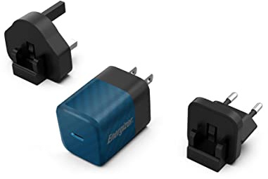 Energizer - Schnellladegerät USB-C 20 W - ohne Kabel - 3 Steckdosen im Lieferumfang enthalten (EU/US/UK) - Blau