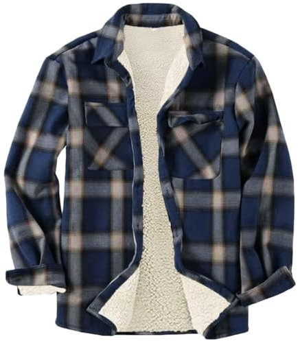 Minetom Chemises Homme en Flanelle Chemises À Carreaux Manches Longues Chemise Chaude De Bucheron Bouton Chemise Sherp Veste B Marin XL