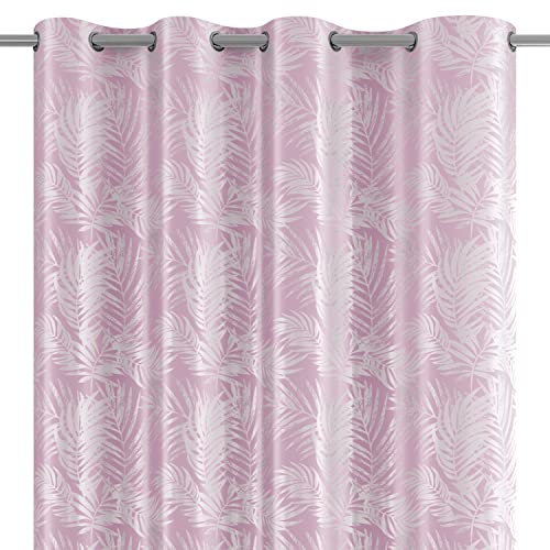 AmeliaHome Vorhang Velvet Optik 140x245 cm 1 St. Ösenschal Samt Fensterdekoration Dekoschal Blättermuster Silverleaves Puderrosa Silber