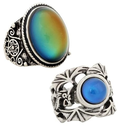 LOKILOKI 2 Stücke Antik Versilbert Farbwechsel Stimmungsringe Wechselnde Farbtemperatur Emotion Gefühl Ringe Set Für Frauen/männer