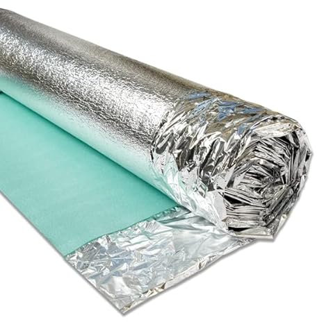 3mm Acoustic Silver DPM Underlay for Wood or Laminate Flooring - 15m2 Roll, Green / Silver Foil