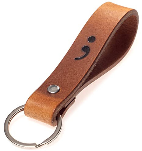 ELBERCRAFT® Schlüsselanhänger Leder SEMIKOLON der Schlüssel Organizer für deine Schlüsseltasche keychain made in Germany braun Gravur schwarz