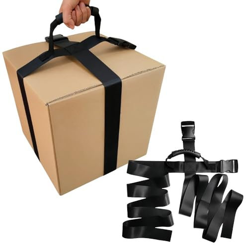 Box-Tragegurt mit Griff, Verstellbarer Gürtel, Kreuz-Trageriemen, Heben, Tragen und Sichern von Boxen, Gepäck, Lebensmitteln und schweren Gegenständen, sicher und effizient, Schwarz