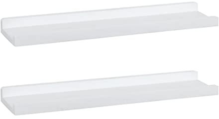 PHOENANCEE 60cm Solid Wooden Picture Ledge Shelf, Set of 2, Rustic White