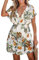 CUPSHE Damen Bikini Cover Up Strandkleid V Ausschnitt Kurzarm Blätter Print Seitenschlitz Sommer Beach Mini Dress Weißer Blumenstrauß L