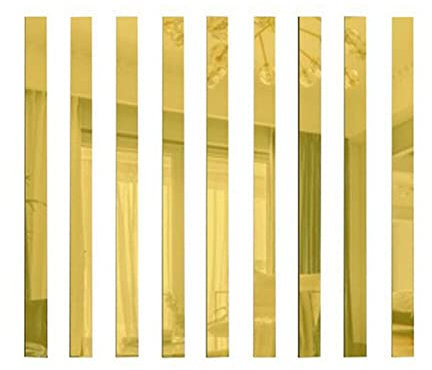 LVYXON Spiegelfliesen, Spiegelaufkleber, Streifen, selbstklebend, abnehmbar, langes Acryl auf Spiegel, für Zuhause, Wohnzimmer, Schlafzimmer, DIY-Dekoration, 5 x 50 cm, goldfarben, 10 Stück