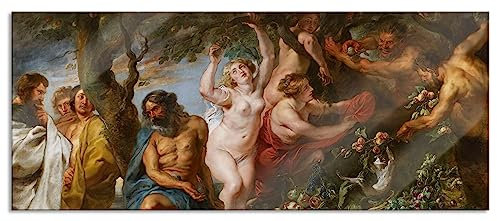 Pixxprint Glasbild Panorama, Wandbild aus Echtglas, Peter Paul Rubens - Pythagoras verteidigt die vegetaris, 120x50 cm, inkl. Aufhängung und Abstandshalter