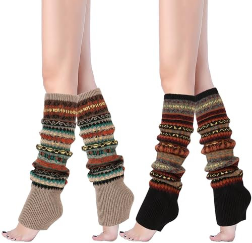 XEPST 2 Paare Stulpen Damen Lange Winter Beinwärmer, Mädchen Beinstulpen Damen Stricken Häkelarbeit Leg Warmers Mädchen Stiefel Boot Abdeckung für Winterwärmer (48 cm)