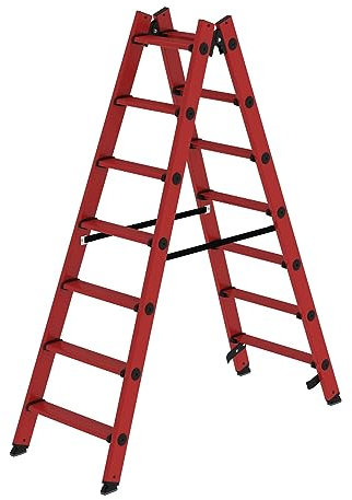 PROREGAL Stufen-Stehleiter | beidseitig begehbar | GFK 2x7 Stufen | Leiter, Teleskopleiter, Trittleiter, Bockleiter, Sprossen-Doppelleiter