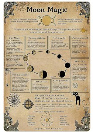 YOYI ART Moon Decor Hexe Wanddekoration Mond Magie Vintage Metall Blechschild Wissen Poster Wandkunst Home Schlafzimmer Dekor 20,3 x 30,5 cm