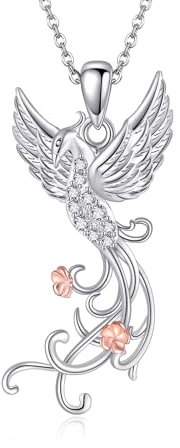 URONE Phönix-Halskette Sterlingsilber Phönix-Blumen-Anhänger Halskette Aufsteigender Phönix-Schmuck Geschenke für Frauen