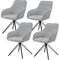 Juskys Drehstuhl Clyde mit Armlehne 4er Set - Esszimmerstuhl modern mit Stoff Bezug - Polsterstuhl Esszimmer - 120 kg belastbar - Stuhl Samt Hellgrau
