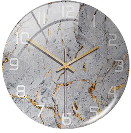 Sharplace Moderne Marmor Wanduhr, geräuschlos, 30,5 cm, stilvolle Uhr für Wohnzimmer, Schlafzimmer, Büro, GRAU