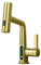 Wasserhahn Bad/Küche mit Ausziehbar Brause, LED Temperaturanzeige Waschtischarmatur Badezimmer mit 3 Modus Schwenkbarer Auslauf Einhebelmischer Wasch (Gold)