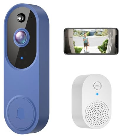 Video Doorbell Camera Wireless with 2-Way Audio, Ring Chime Included, Smart Human Motion Detection, HD Night Vision, Cloud Storage, Easy Installation, Real-Time Alerts for Home Security (Blue)
