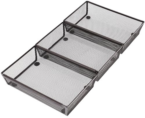 Winter Shore Organizador Cajones de Malla Bronce (Pack de 3) - Cajas Organizadoras Grandes para Cubiertos - Almacenador, Organizador Cocina y Organizador Oficina para Cajones y Cubertería