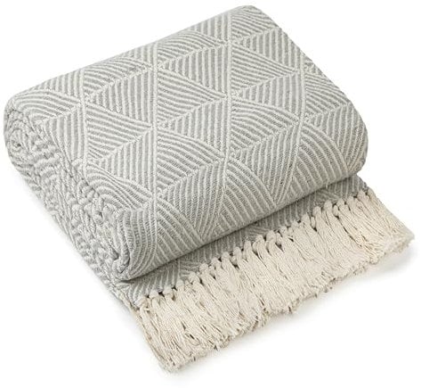 Emma Barclay Throw Blanket For Sofas Bed Extra Large Recycled Cotton Throws For Settees In Grey Throw Scandi Woven Blankets - Zahra Collection 90 x 100 (229cm x 254cm) Grey