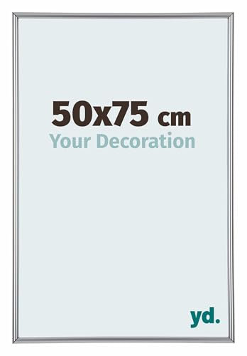 Your Decoration - Picture Frame 50,00x75,00 cm - Silver High Gloss - UV Resistant Glass Plate - Anti-Reflective -Annecy