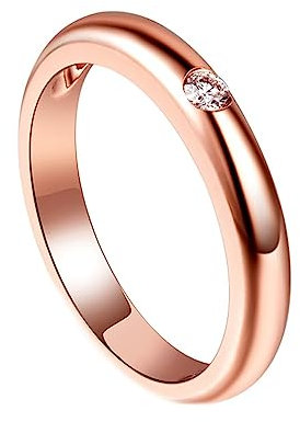 Damen Ringe, Promise Ring Rosegold Solitär Labor Geschaffener Diamant 0.05ct Runde Form Trauringe Größe 52 (16.6) 18 Karat Roségold